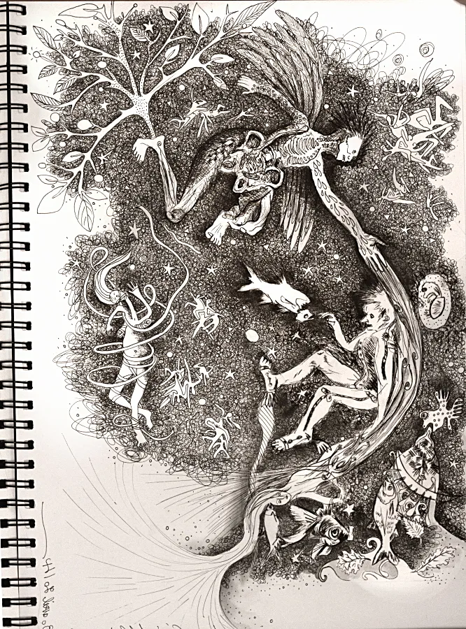 gravure retravaillée l'ange et Hermés